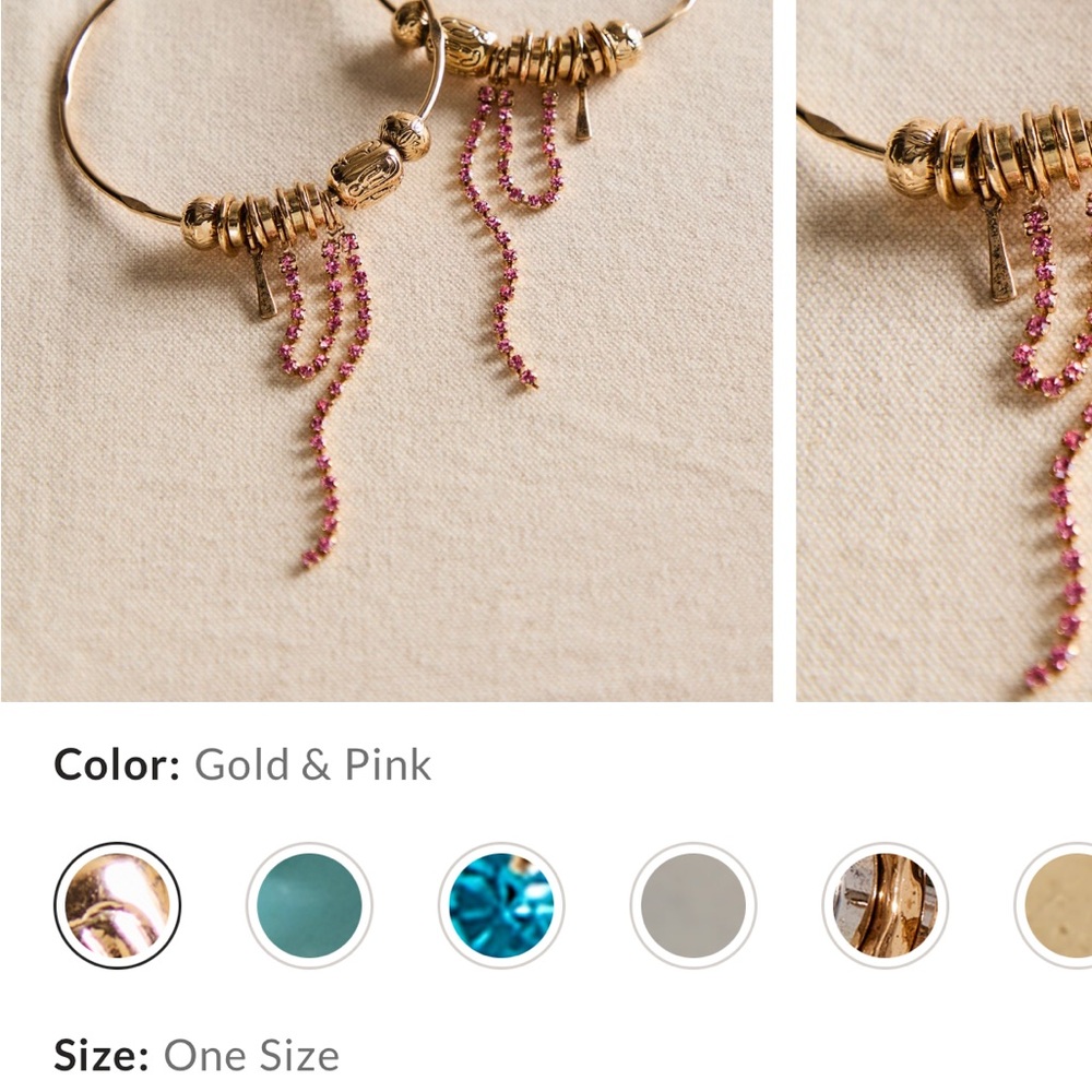 Free People Gold Hoop Earrings with Pink Bead Tassels - Picture 3 of 4